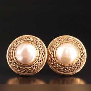 Vintage Chanel Braided Gold and Faux Pearl Earrings.